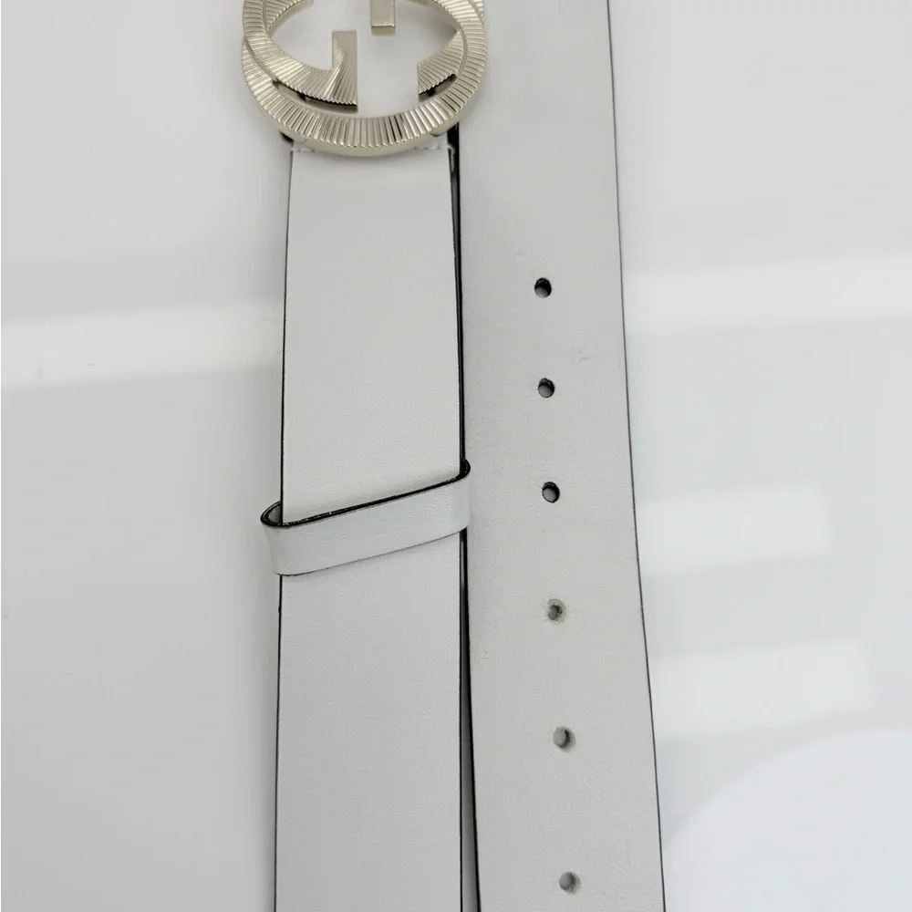 Gucci Etched Gg Buckle White Wide Leather Belt Marmont 232849 80/32 - Picture 7 of 10